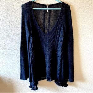 💗 FREE PEOPLE Black V Neck Ribbed Tunic Sweater